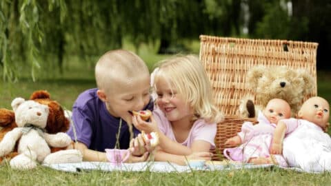 Puppen Picknick Kinder Geburtstag Spiel Aktivität
