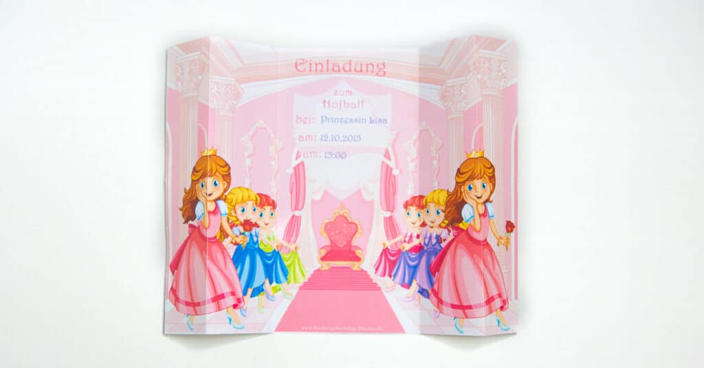 Prinzessin Einladung 3D-effekt, rosa selbst ausdrucken kostenlos