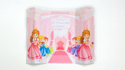 Prinzessin Einladung 3D-effekt, rosa selbst ausdrucken kostenlos