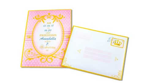 Einladung pink Prinzessin mit Umschlag kostenlos selbst drucken Vorlage