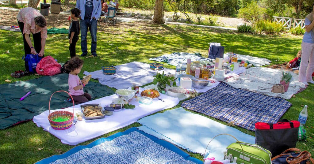Geburtstagsfeier ohne Stühle: Auf Picknick Decken