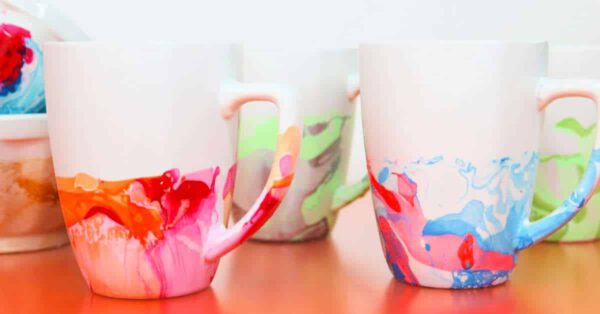 Becher marmorieren Kindergeburtstag basteln Keramik selber machen DIY