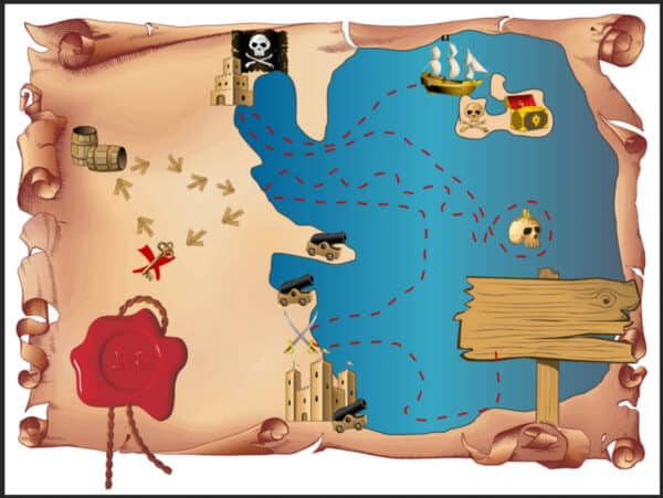 Druckvorlage Schatzkarte für Piraten Schatzsuche